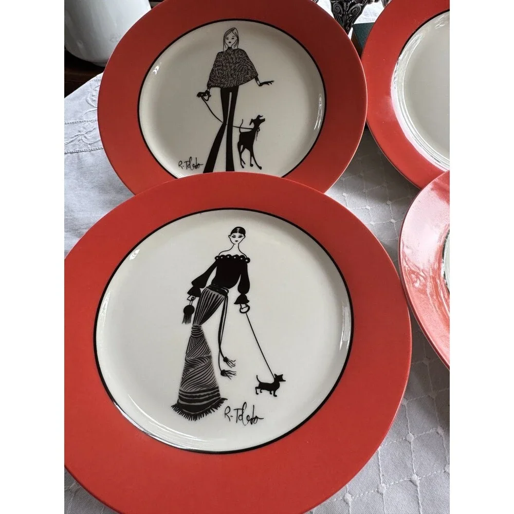 Ruben Toledo Nordstrom Designer Limited Ed 2002 Set 4 Orange Fashion Plates